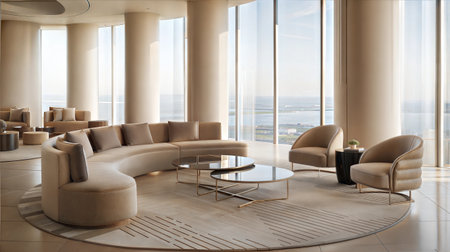 Contemporary living room interior with armchairs and coffee table. 3D Renderingの素材