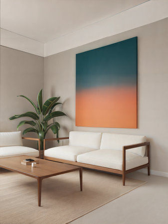Living room interior with a white sofa, a coffee table and a poster. 3d rendering mock upの素材