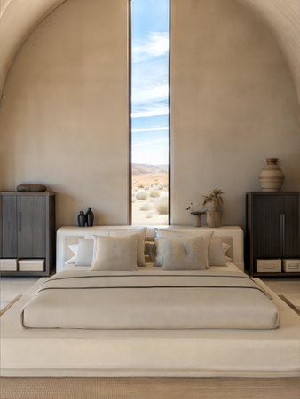 Interior of a luxury bedroom in a villa, nobody insideの素材