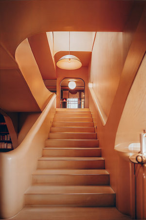 Staircase in a modern building, vintage toned image.の素材