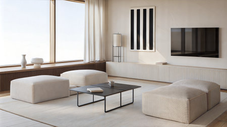 Interior of modern living room with sofa and coffee table. 3d renderの素材