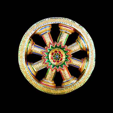 Wood carving on a black backgroundの写真素材