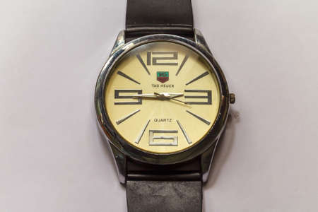 A View Of Men Wrist Watch Over White Backgroundのeditorial素材