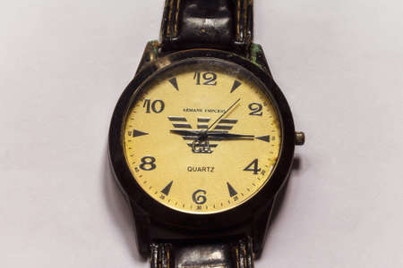 A View Of Men Wrist Watch Over White Backgroundのeditorial素材