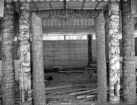 Construction of Eco-friendly hut for tourist near sea beach with beautiful artwork.の写真素材