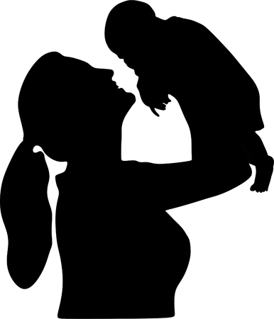 Women with her baby silhouetteの写真素材