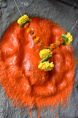 Indian Festival Dussehra, showing golden leaf (Kumkum) and marigold flowers.