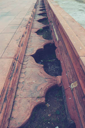 Architectural detail of an old brick building in Bangkok, Thailandの写真素材