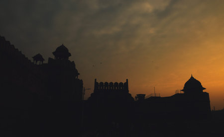 Silhouette of temple at sunset, Jaipur, India