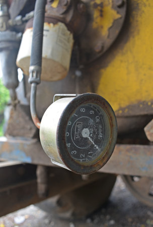 Pressure gauge on the old truck, closeup of photo.の写真素材