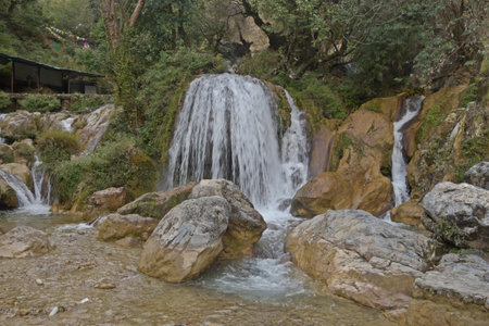Waterfall in the mountains of the Sierra Nevada in Andalusiaの写真素材