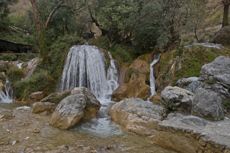 Waterfall in the mountains of the Sierra Nevada in the Sierra Nevadaの写真素材