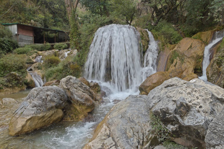 Waterfall in the mountains of Crete, Greece. Beautiful nature.の写真素材