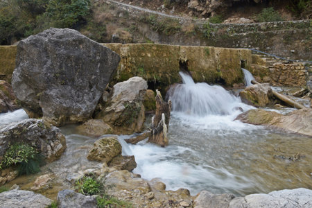 Waterfall in the mountains of Crete, Greece. Waterfall in Crete.の写真素材