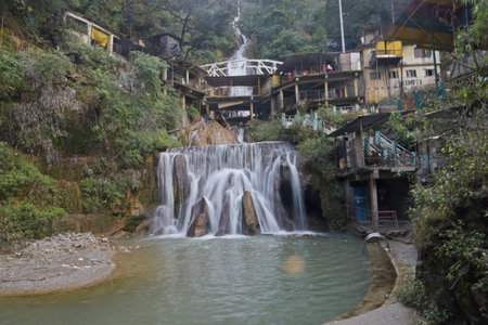 Waterfall. This waterfall is the largest waterfall in Nepal.の写真素材