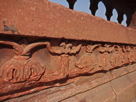 Carvings on the wall of Qutub Minar complex, Delhi, Indiaの写真素材