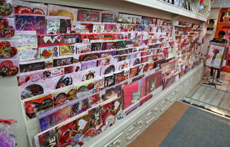 Beawar, Rajasthan, India, February 9, 2021: Valentines gifts and greetings cards in a gift store for the forthcoming Valentine Day celebrations in Beawar. Photo: Sumit Saraswatのeditorial素材
