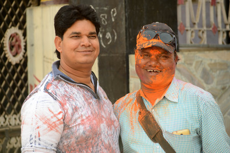 Beawar, Rajasthan, India, March 2, 2018: Indian people celebrate Holi, the spring festival of colours, in Beawar. Photo: Sumit Saraswatのeditorial素材