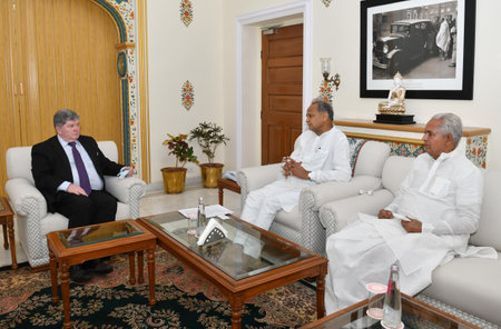 Jaipur, Rajasthan, India, March 11, 2021: British Deputy High Commissioner Peter Cook meets Rajasthan Chief Minister Ashok Gehlot, discusses investment in various sectors in Rajasthan.のeditorial素材