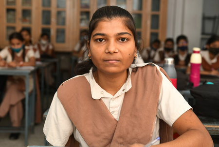 Beawar, Rajasthan, India, April 6, 2021: 14-year-old Manisha Sahu study in class 10th at Godavari...