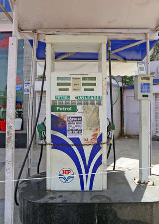 Beawar, India, April 10,2021: A closed fuel pump due to one-day strike called by Rajasthan Petroleum Dealers Association with demand of rollback in VAT (value-added tax) on fuel. Photo: Sumit Saraswatのeditorial素材
