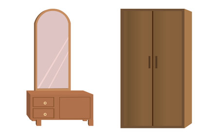 Vector illustration of a dressing room with a mirror and a cabinet.のイラスト素材