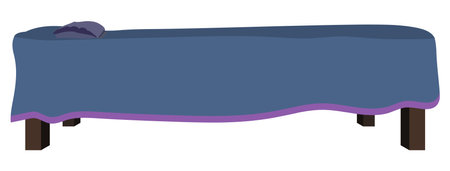 Illustration of a blue bed with pillows on a white backgroundのイラスト素材