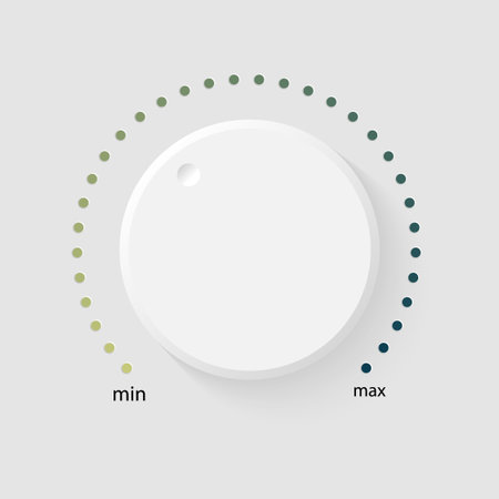 Vector volume music control with a scale from low to high, volume knob, for websites 