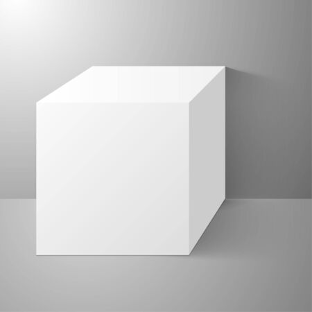 Cube standing near a wall, with clean surfaces  Scene with shadows, product presentationのイラスト素材