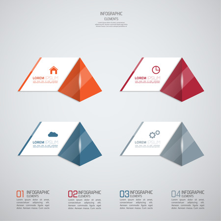 Modern template with glossy pyramids and strips of paper of infographics. can be used to display data and  ranking and statistics or the general classification of objects, web, reports, business presentationsのイラスト素材