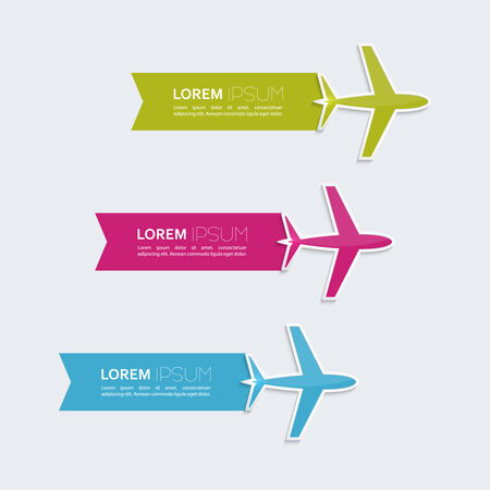 Multicolored paper stickers  with aircraft.  for infographic, numbered banners,graphic or website layout vector, template for business reports. のイラスト素材