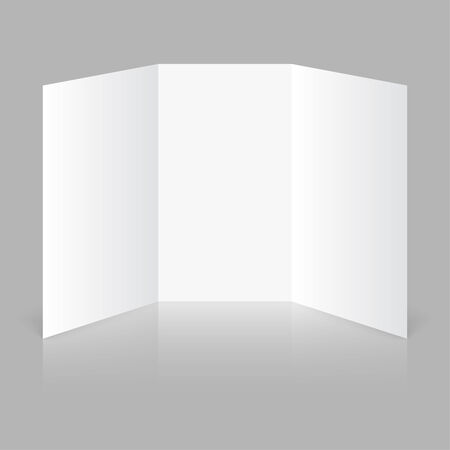 White stationery blank trifold paper brochure on gray background. Cover for your designのイラスト素材