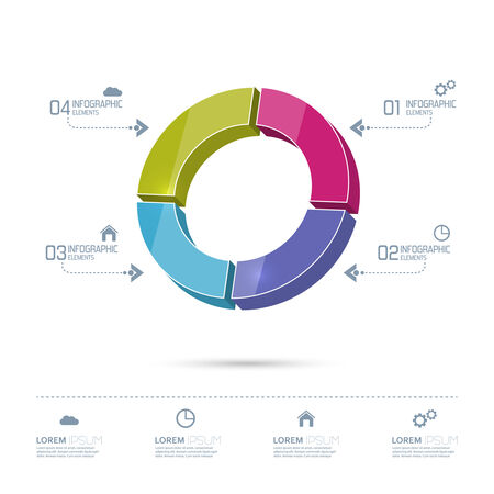 Round colorful chart divided into sectors for infographic, numbered banners,graphic or website layout vector, template for business reports. blue, red, green, のイラスト素材