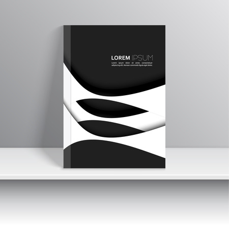 Magazine Cover with curved lines, with black and white lines. Art object presented on the shelf. Booklet, postcard, business cardのイラスト素材