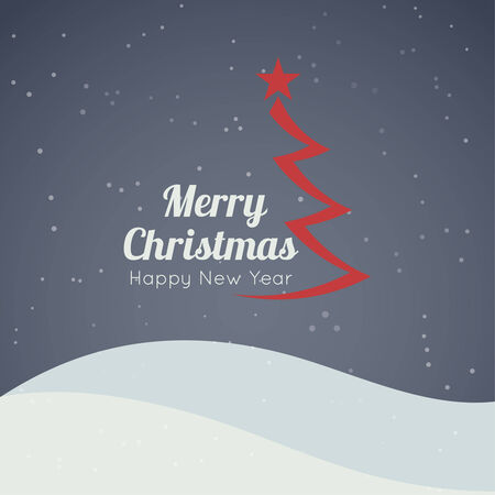 Merry Christmas, Happy new year Landscape with Christmas tree and a star  and calligraphic and typographic element.  Vector. のイラスト素材