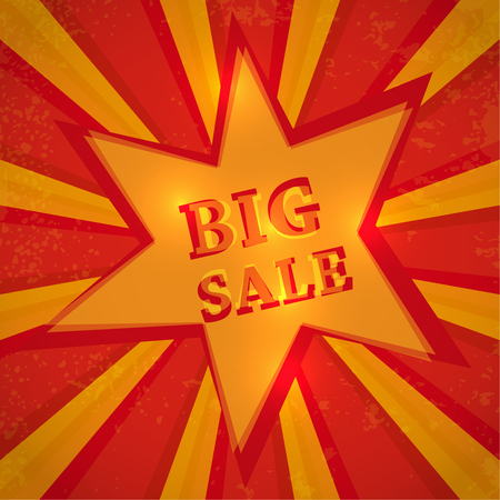 Star with text big sale  discount price offer on shiny bright radial rays. のイラスト素材