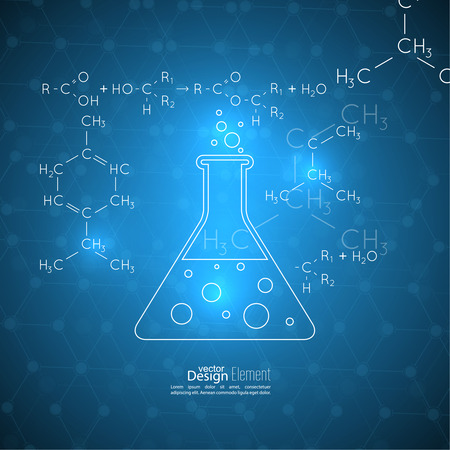 Abstract background with molecule structure. genetic and chemical compounds, Chemical flask and a formula, research and experimentsのイラスト素材