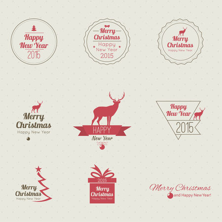 Merry Christmas and happy new year. 2015 Set of calligraphic and typographic elements, frames, vintage labels, seal, tag, banner, sticker. for postcard, invitation, poster and others Decoration collection のイラスト素材