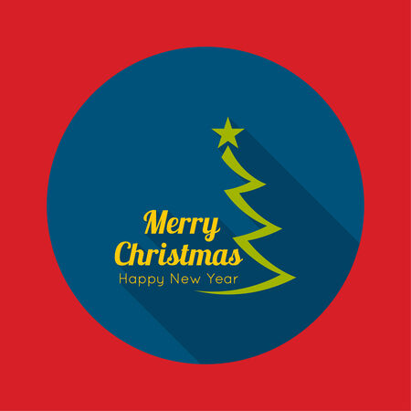 Merry Christmas, Happy new year  with Christmas tree and a star  and calligraphic and typographic element.  Vector.for mobile apps,  Postcard. The long shadow of a flat designのイラスト素材