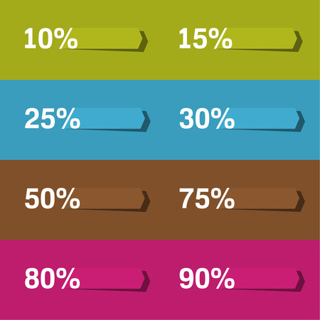 Set tags with ribbons and labels. special offer, discount and percentages, price. banner, 10, 15, 25, 30, 50, 75, 80, 90 %のイラスト素材