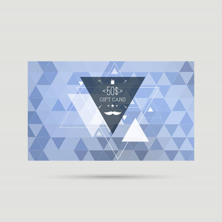 Gift card with triangles, mustache, hipster style. vector. color blue, purple, pale blueのイラスト素材