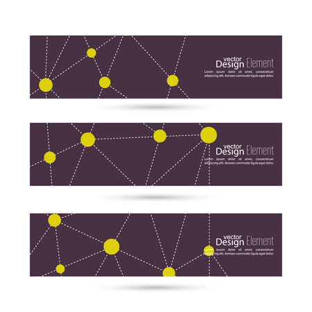Set of vector banners with triangles and polygon mesh. For websites, internet, paper stickers, labels,  mobile app, annual report template. Polygonal mosaic. blue, yellow, purple, orange, green, magentaのイラスト素材