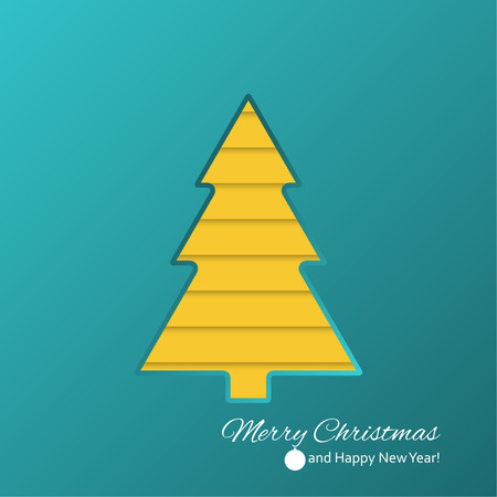 Abstract Winter Background. Christmas tree applique. Happy New Year and Merry Christmas text. green, yellowのイラスト素材