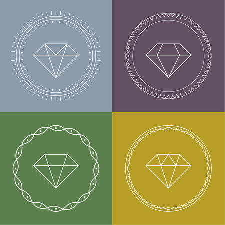 Set gemstones round banner. Minimal style Diamond icons.flat design. outline identityのイラスト素材