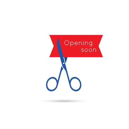 Scissors cut the red tape. The concept of the project, start up, business. Opening soon.のイラスト素材