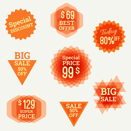 Set tags with polygons, triangles, Crystal and labels. special discount, best offer, big sale, super price, 80 off.のイラスト素材