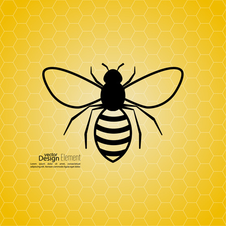 Abstract yellow background with bee honeycombs. Symbol of flying insects. honey color. For food, medical, eco productsのイラスト素材
