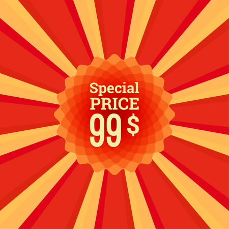 Abstract background with rays and promo badge. special price 99. sunburstのイラスト素材