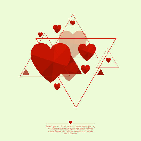 Abstract background with triangles and red hearts. Triangle pattern. For cover book, brochure, flyer, poster, magazine, cd cover design, t-shirtのイラスト素材