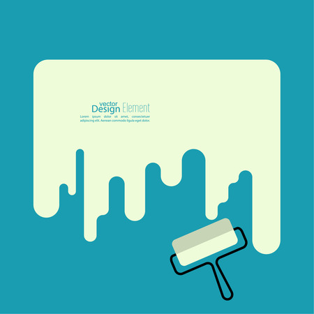 Paint roller with a strip of paint on the blue wall. space for text. flat design. For ads, promotion, announcement and advertising.のイラスト素材